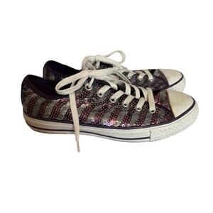 Converse All Star Women's 8 Purple Silver Sequin Low Top Sneakers Shoes Sparkle